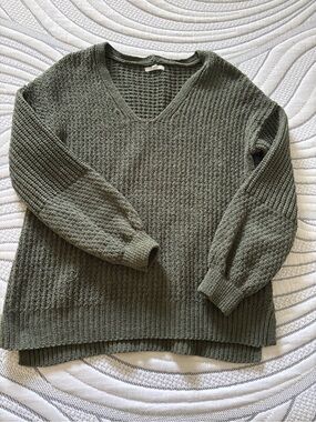 Maurice’s Olive Green V-Neck Waffle Knit Sweater